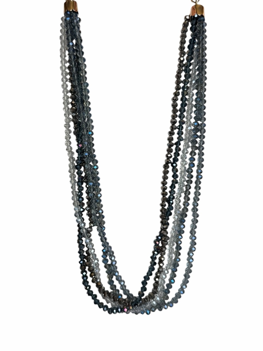 Smoky Gray & Blue Elegant Multi Strand Beaded Faceted Adjustable Necklace